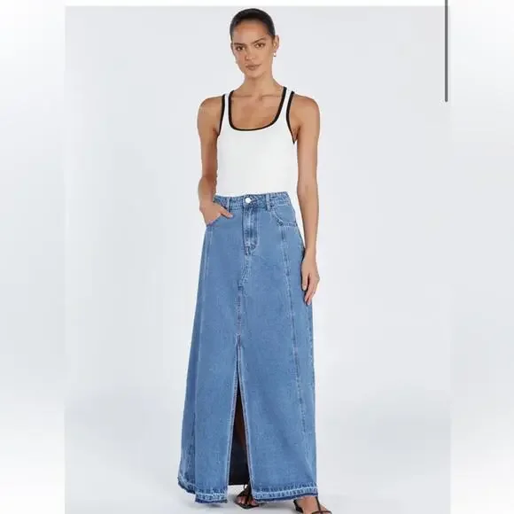 dissh lennon vintage denim blue long cotton high waist maxi skirt size 2 - Picture 12 of 12